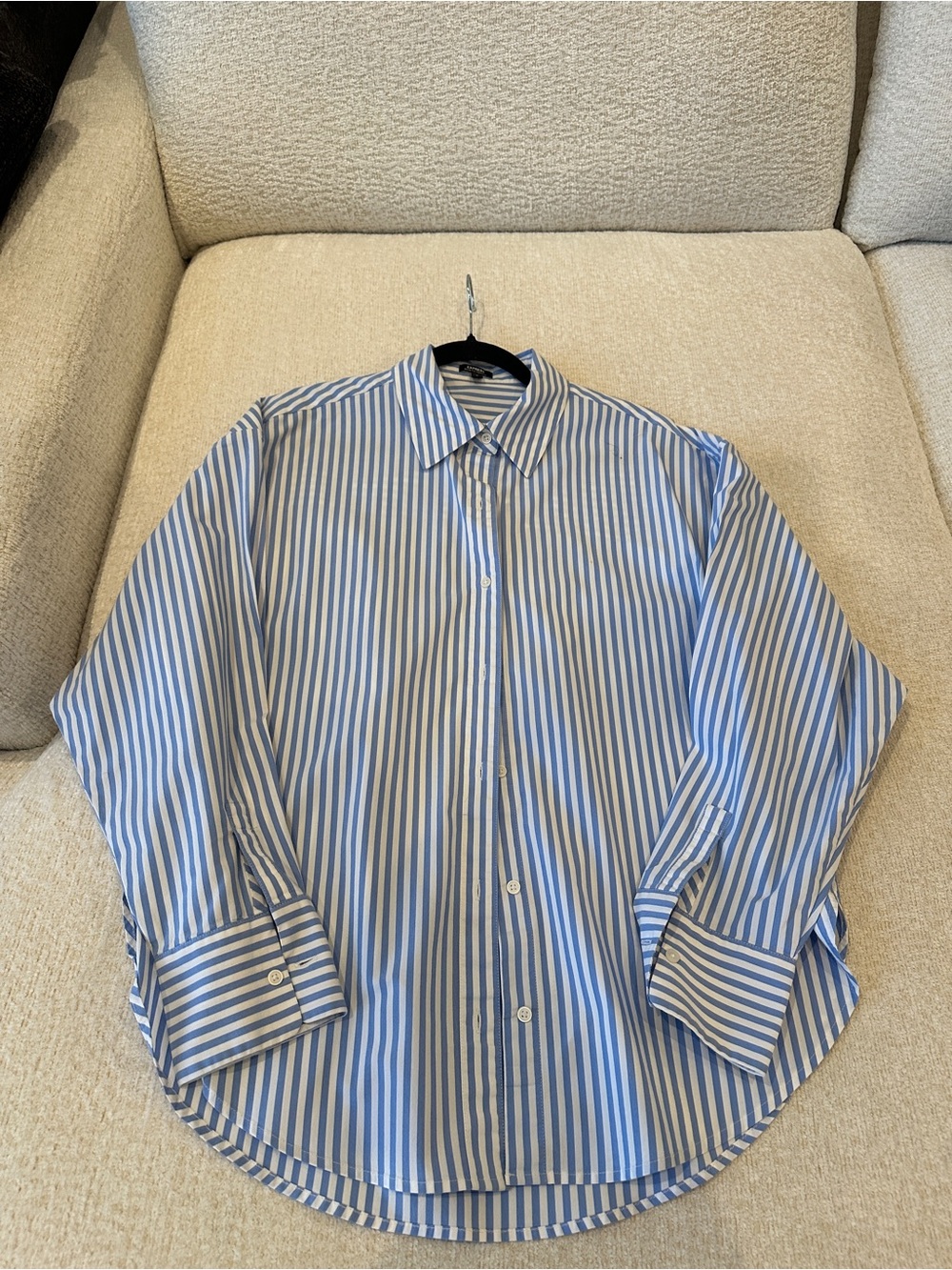 Express Blue and White Vertical Stripe Button-Down Shirt